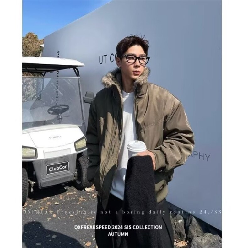 M78-P91韩系夹克棉服男冬季高级感保暖加厚立领复古休闲毛绒,男装夹克,电商B323A