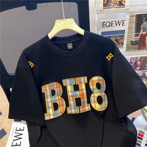 TT057-P45 纯棉短袖t恤女夏2025新款潮流修身短款圆领上衣韩版图片