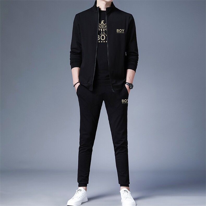 休闲运动套装男2023春秋季新款中年长袖卫衣时尚印花三件套,男装休闲套装,电商B212（原钱塘6029）