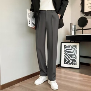 阔腿冰丝西裤男宽松直筒裤子新款休闲裤男士垂感黑色西装长裤 K99图片