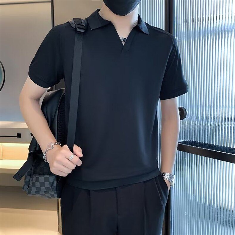 夏季潮牌痞帅冰丝V领短袖T恤新款夏装半袖上衣POLO衫PL011-P39,男装T恤,星座1008