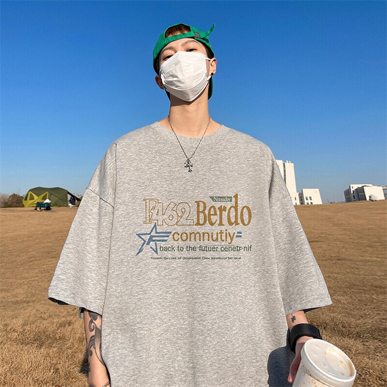 抖音得物二开现货220克夏装重磅美式高街宽松短袖t恤MT180,男装T恤,电商A486-1