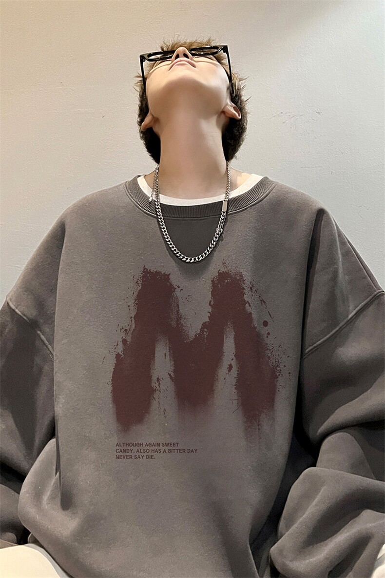 内景春季新款圆领卫衣男潮字母印花宽松打底衫WY00221/P35加绒P45,男装卫衣,电商B316