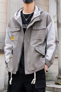 男装夹克春季新款潮流连帽拼色上衣外套韩版潮外衫 DS324TP95图片