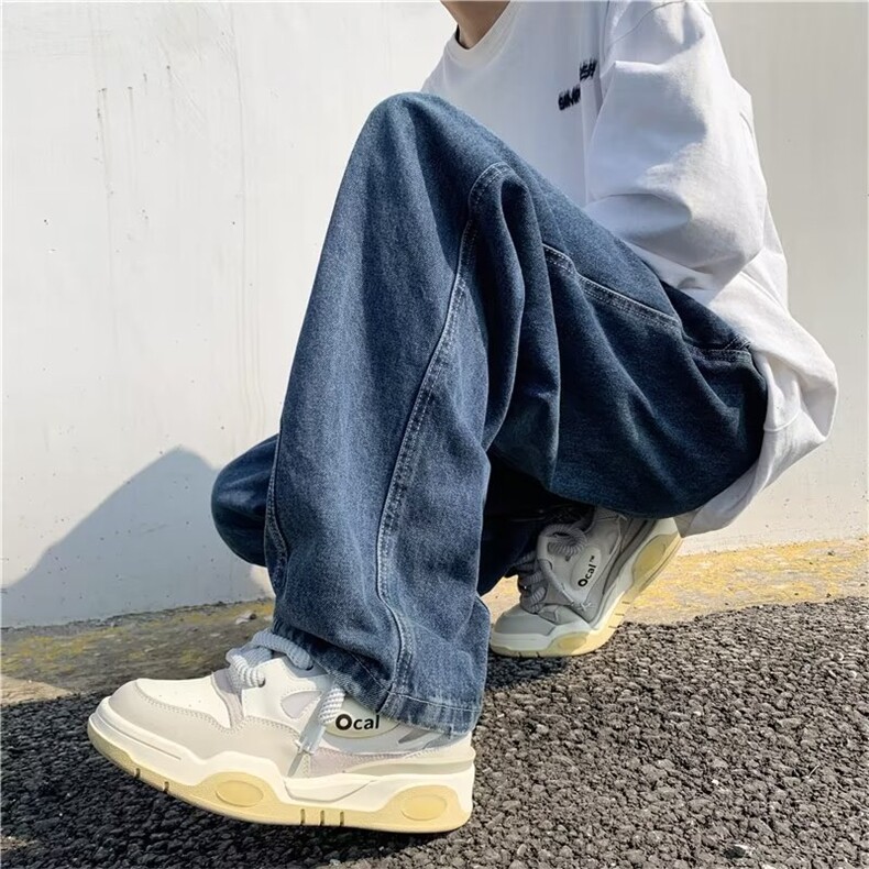 织带拖地牛仔裤男女复古阔腿裤oversize宽松设计感直筒裤NG02-P48,男装牛仔裤,星座1008-1