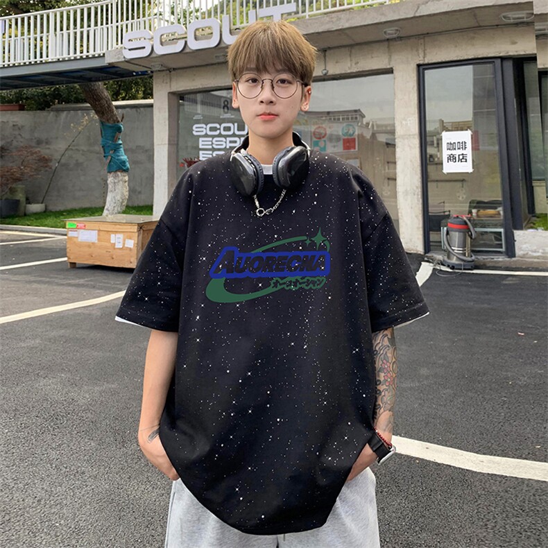 量大优供抖音视频支持得物配合二开美式满天星亮片短袖T恤MTX357,男装T恤,电商A486