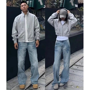 小众设计水洗牛仔裤男款美式潮流休闲百搭宽松直筒长裤L8199-P48图片