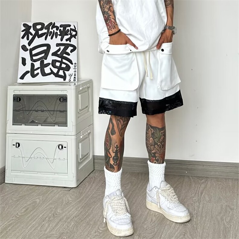 美式篮球运动短裤男夏季黑白拼接设计感裤子QK78P35,男装休闲裤,星座1116-2