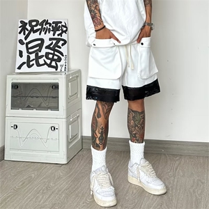 美式篮球运动短裤男夏季黑白拼接设计感裤子QK78 P35图片