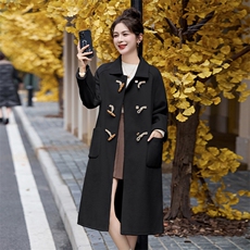 呢子大衣女秋冬季2024年新款款小个子牛角扣羊毛呢显瘦百搭外套，女装毛呢外套，初闻兮