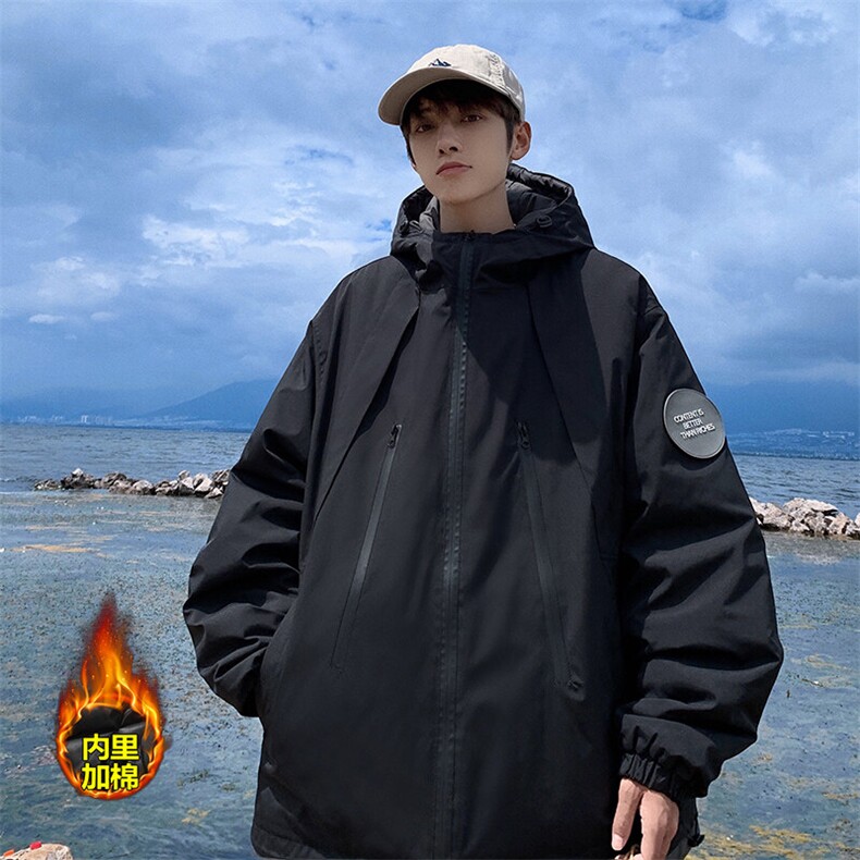 特批P105无差价冬防水纹章双拉链连帽棉服男登山加棉棉衣外套M74,男装棉衣,电商A001-1