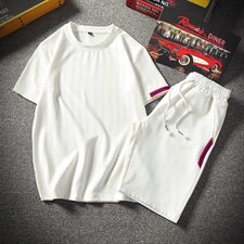 海边度假短袖t恤男沙滩半袖衣服套装男士运动短装两件套DS86T，男装T恤，电商A102