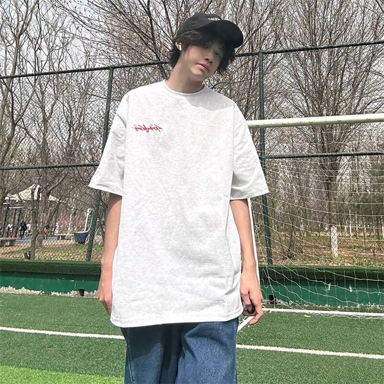 万针全刺绣工艺抖音得物高品质260克重磅纯棉双纱美式高街短袖T恤,男装T恤,电商A486-1