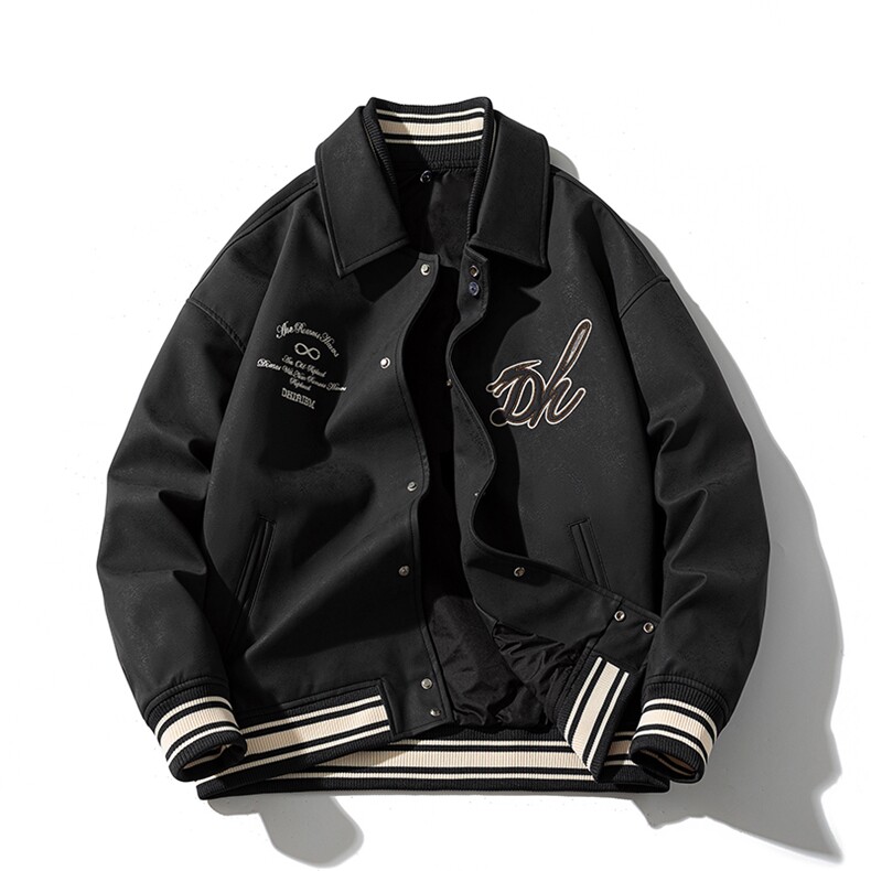 现货三色字母PU皮棒球服外套秋冬棉服带帽可拆卸,男装棉衣,电商A105