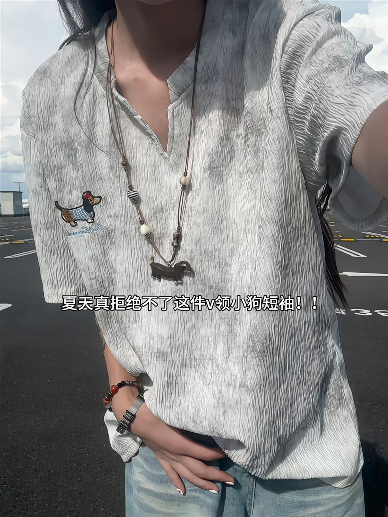 XZ809A/SSS11/P45/控58扎染冰丝绣花腊肠狗V领T恤,男装T恤,星座809A(原222-1)