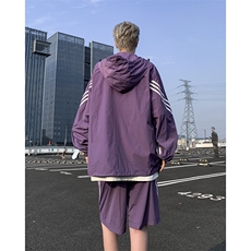 连帽轻薄透气开衫外套五分休闲短裤夏季潮牌美式防晒套装，男装牛仔裤，星座601-2