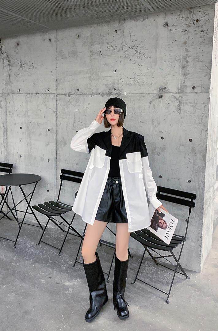 链条款西装衬衫拼接，女装西装，C&B