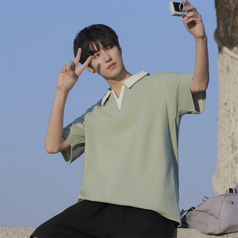 夏季大码公版拼色翻领POLO衫男休闲,男装Polo衫,星座1107-1