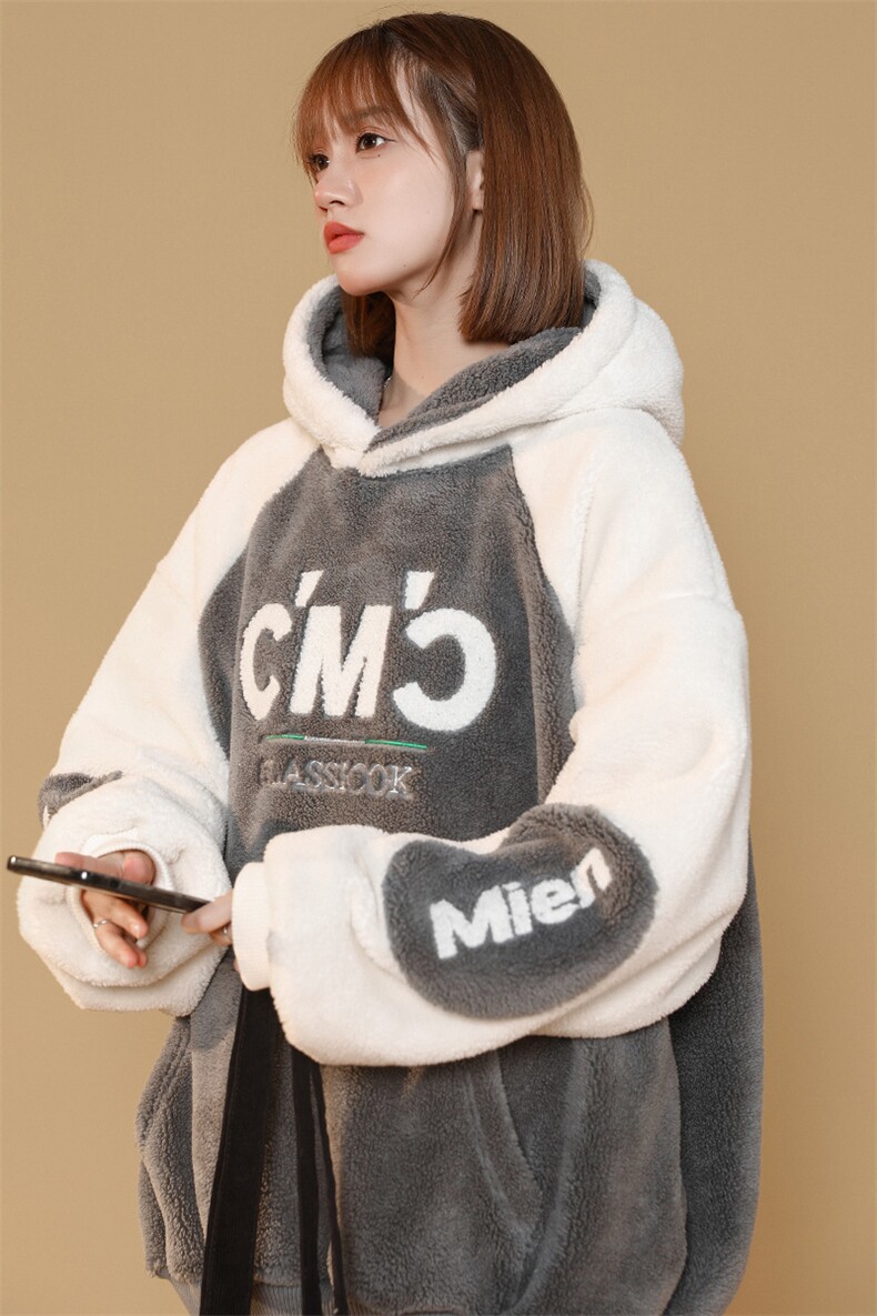 秋冬加绒加厚羊羔绒卫衣时尚连帽外套中性风男女972-P90控价118,男装卫衣,电商A441-1