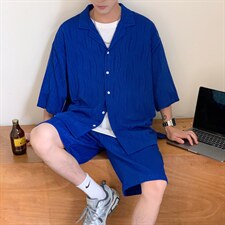 TZ65759/P75港风高品质冰丝短袖衬衫短裤套装男宽松潮两件套控108，男装休闲套装，电商A141