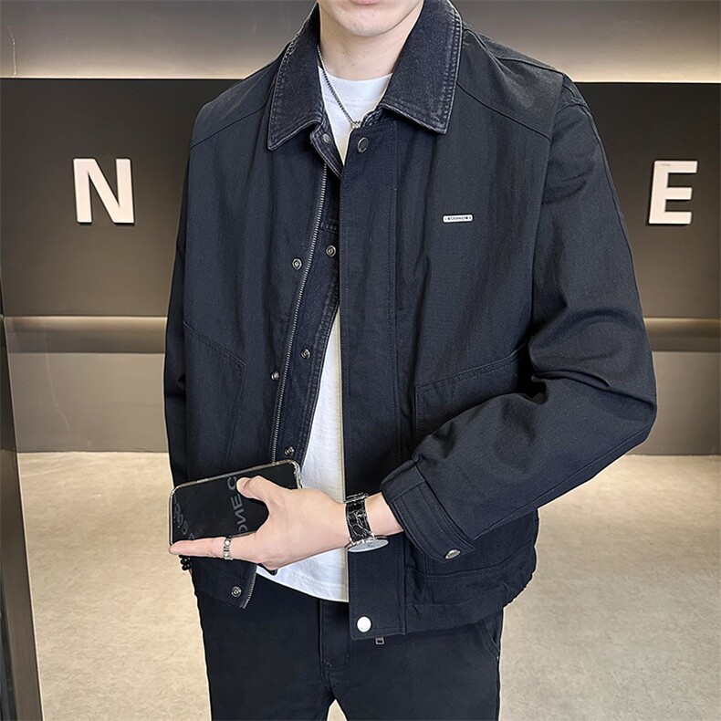 男夹克2025秋款店主风时尚翻领外套男假两件上衣B317/6919/P145,男装夹克,电商B317