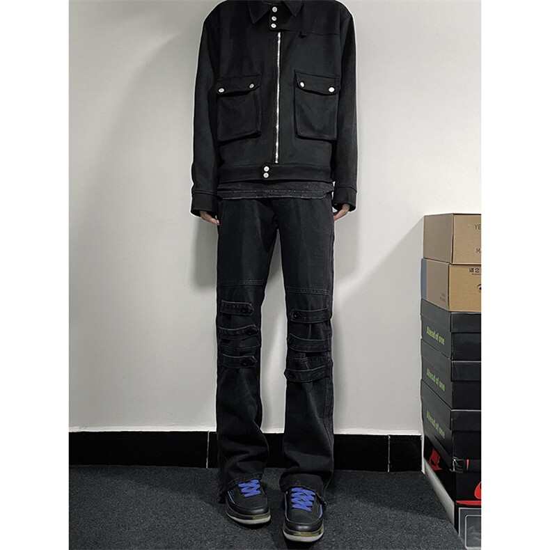 B221美式ins高街暗黑小众个性微喇牛仔裤LK23018-P65控88,男装牛仔裤,电商B221