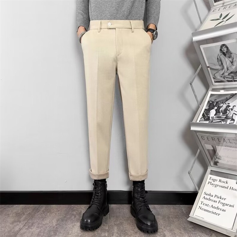 毛呢裤男秋冬季新款加厚男生直筒宽松垂感西裤男长裤潮M2长裤，男装西裤，星座1116A-2（原606A-1）