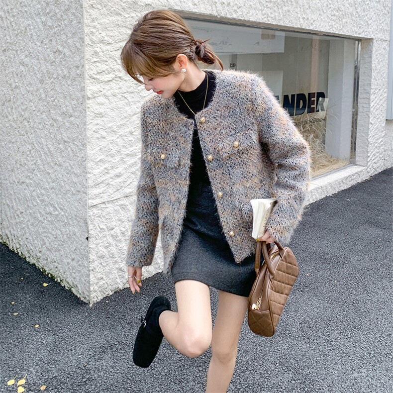 轻薄小香风羽绒服女薄款2024新款冬季小个子超好看短款毛呢外套,女装毛呢外套,霓裳依族