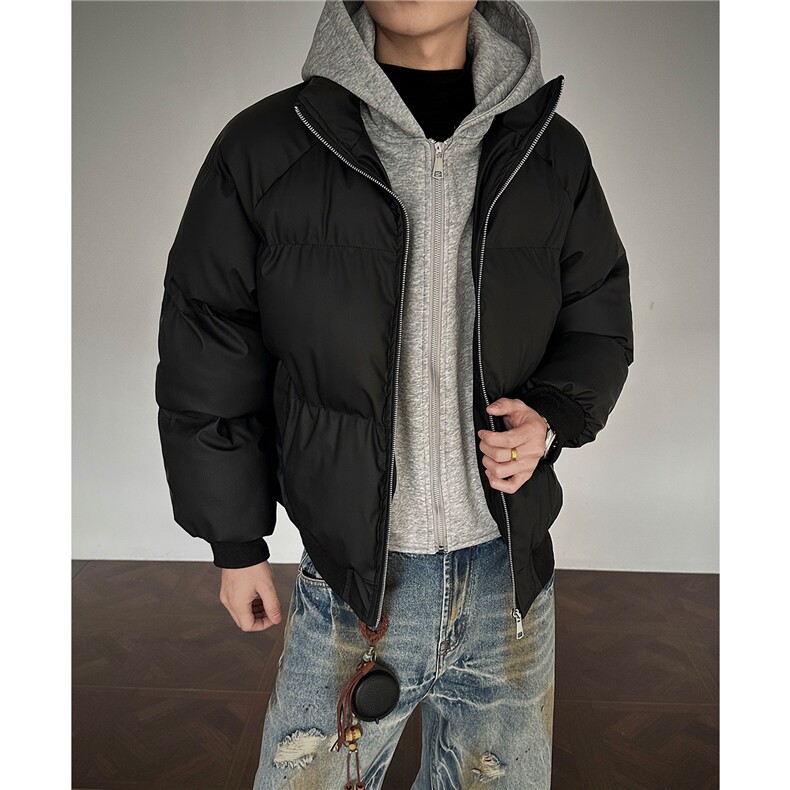 PU皮假两件连帽宽松棉衣男女保暖短款潮流冬季加厚棉服D513特P105图片