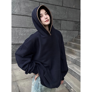 抖音得物高品质二开 25秋冬美式重磅宽松纯色连帽贝壳刺绣卫衣W63图片