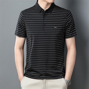短袖t恤男翻领POLO打底衫夏季新款条纹宽松短袖潮流休闲男士上衣图片