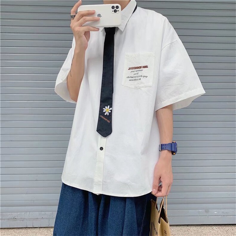 衬衫男短袖韩版潮流刺绣帅气2026夏季新款ins宽松外套CY347-P27,男装T恤,星座412
