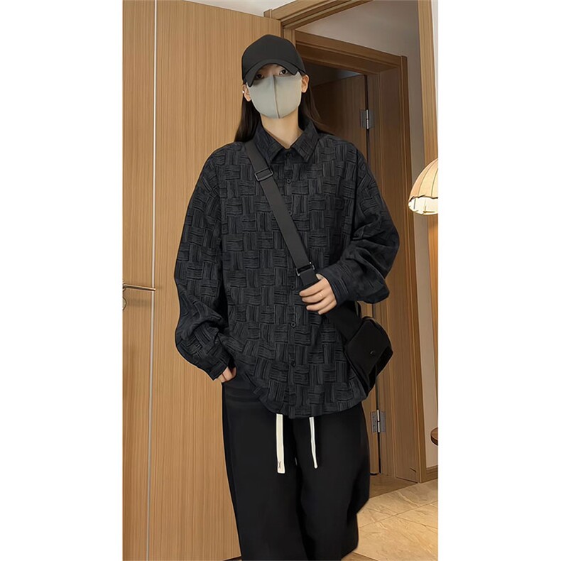 复古风肌理感衬衫长袖宽松翻领设计感休闲风衬衣男C2279-特价P37,男装衬衫,电商A007