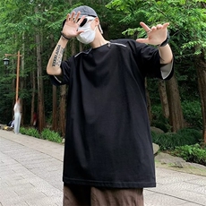 美式拉链短袖t恤男夏季重磅高街痞帅圆领半袖潮牌宽松纯色体恤衫，男装T恤，星座716-4