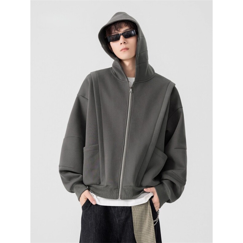 结构分割连帽卫衣外套男女春秋潮牌宽松休闲男生夹克8105-P85网图图片