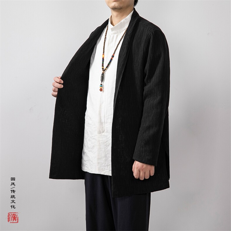 2025秋冬新款风男装棉麻提花翻领新中式风衣F005P90,男装风衣,钱塘802