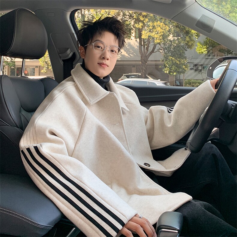 男士毛呢大衣港风潮流拼色呢大衣韩系夹克外套男潮Y3681-特P50，男装夹克，电商B295