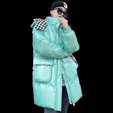 现货2022年冬季新款中长款连帽韩版休闲时尚免洗白鸭绒羽绒服图片