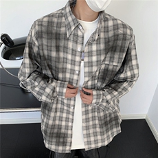 CS13862025秋季复古衬衫男脏染格子衬衣外套oversize宽松情侣，男装衬衫，星座1108