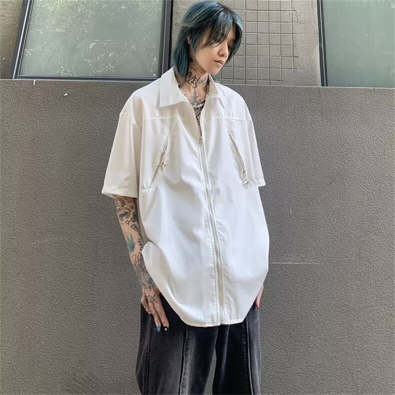 美式复古设计感小众短袖衬衫男女夏季新款衬衣休闲上衣ZC11-p33,男装衬衫,星座1008