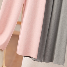 新款针织阔腿裤女高腰弹力垂感加厚保暖直筒裤小个子拖地裤打底裤，女装休闲裤，松航羊绒