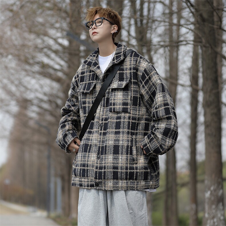 美式街头格子毛呢外套男秋季新款宽松复古衬衫外搭上衣J9226-P60,男装夹克,星座1008