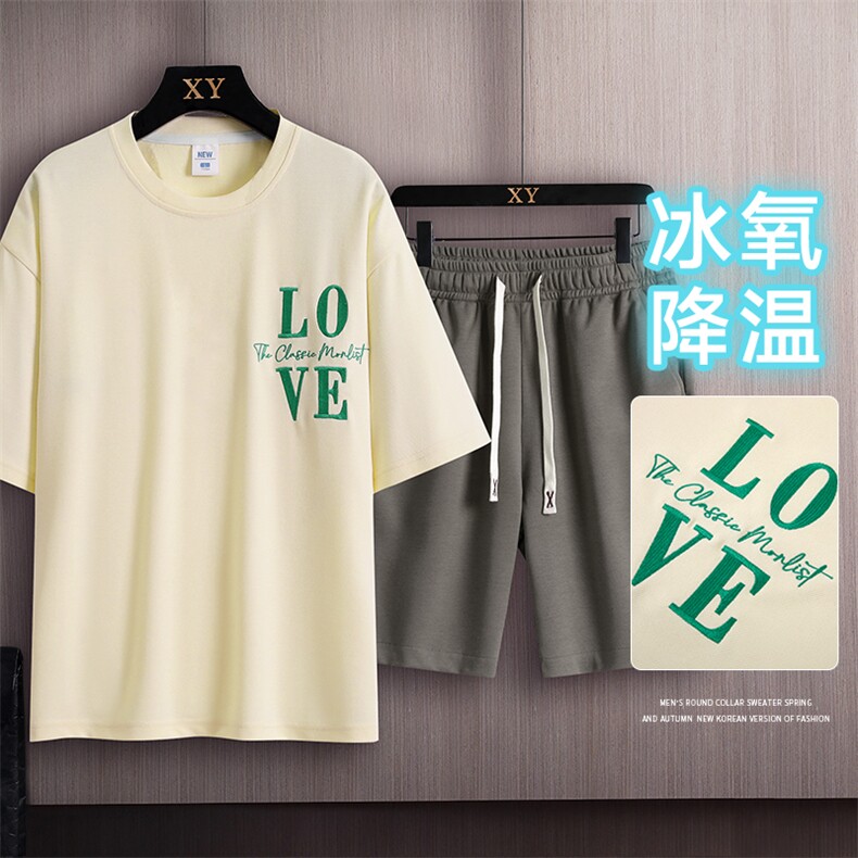 夏季运动套装木板挂拍休闲百搭时尚短套装CK2411+TC3131-P51控89,男装休闲套装,星座717