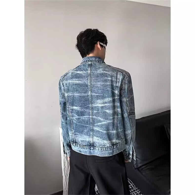 短款解构外套男款春秋高级感美式复古痞帅炸街机车夹克重工牛仔衣,男装工装外套,四季星座505