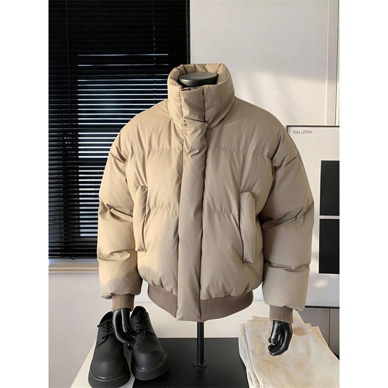 现货5W件冬季三防重磅硬挺boxy短款羽绒立领PU皮棉衣外套加厚棉服,男装棉衣,电商A486