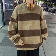 B193-P43日系复古慵懒宽松针织衫秋冬新款潮牌条纹圆领毛衣男，男装针织衫/毛衣，星座512-6