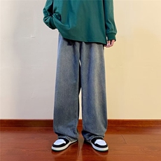 牛仔裤男美式oversize高街直筒裤ins潮宽松阔腿裤N3932-P45配腰带，男装牛仔裤，星座1008