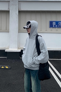 灰色cleanfit男生短款卫衣美式重磅连帽大帽衫廓形外套潮WY004P48图片