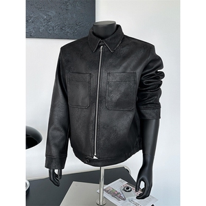 假模2025春装美式高级感黑色PU皮衣外套工装机车服 A025-Y93-P95图片