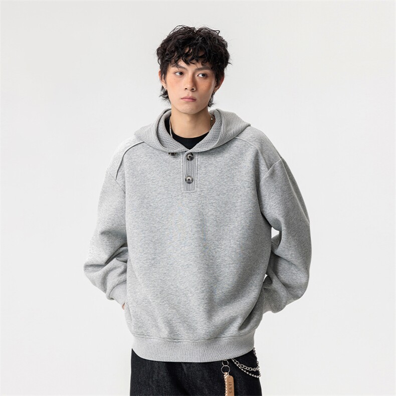 2026春季新款高克重480g华棉纽扣连帽长袖卫衣W5424特P60控108,男装卫衣,电商A001